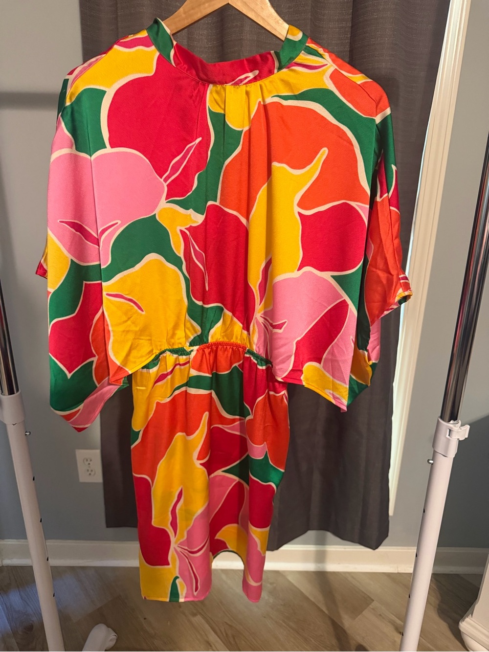 Bright Floral Mini Dress in Red, Pink, Yellow & Green